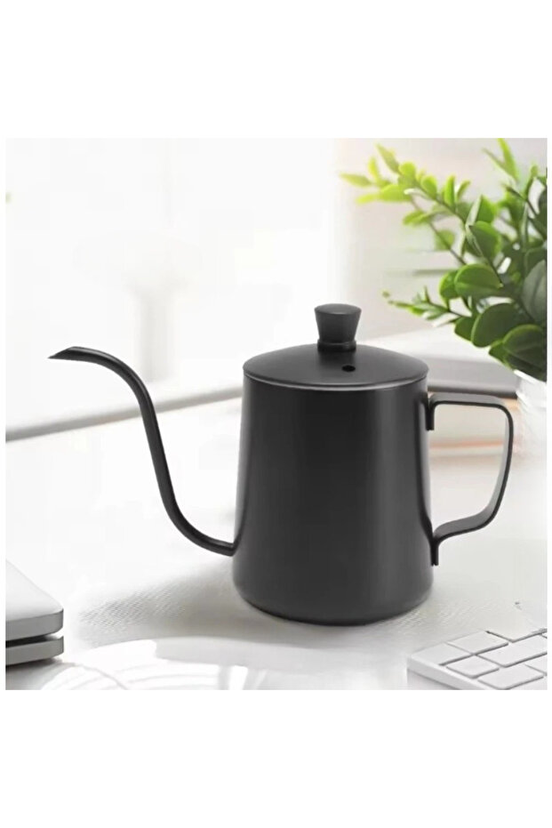 1pcs Black 350ML Stainless Steel Gooseneck Brewer With Lid Hanging Handle Drip Coffee Pot