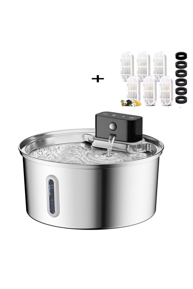 Pet Water 6Chip 3.2L/108oz Wireless Charging Sensor Cat Water Feeder Stainless Steel Cat Dog Water