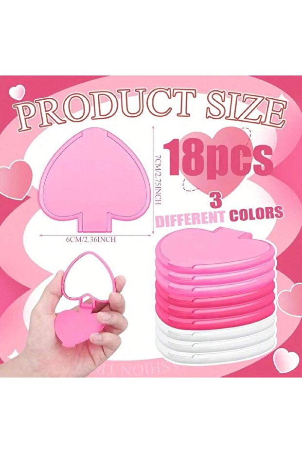 18pcs Valentine Mirror Bulk Gifts Heart Shaped Mini Pocket Small Folding Makeup Portable Travel Hear