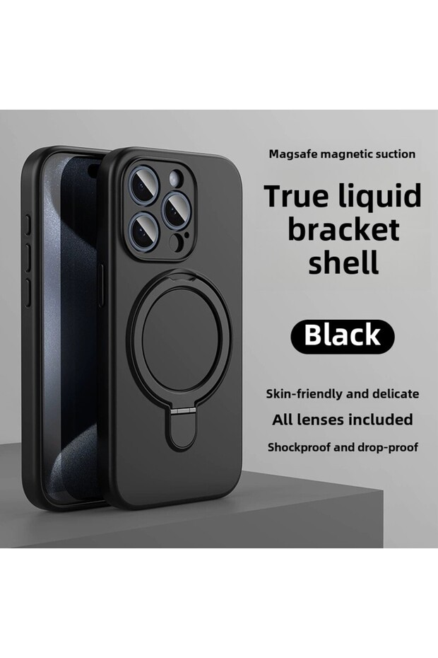 For iPhone 15 Pro Max black Liquid Silicone Magnetic Ring Holder Case for Magsafe IPhone 16 15 14 13