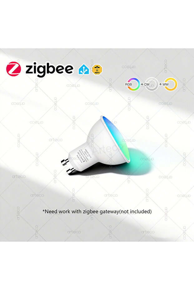 مصباح LED ذكي GU10 بتقنية Zigbee، قابل للتعتيم RGBCW، مزود بإضاءة موضعية، يمكن التحكم به عبر تطبيق، لا يتطلب بوابة.