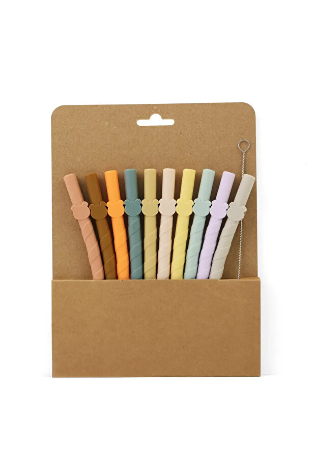set Straw Colorful Silicone Reusable Easy-to-clean Straight Straws Creative Household Children's Mil