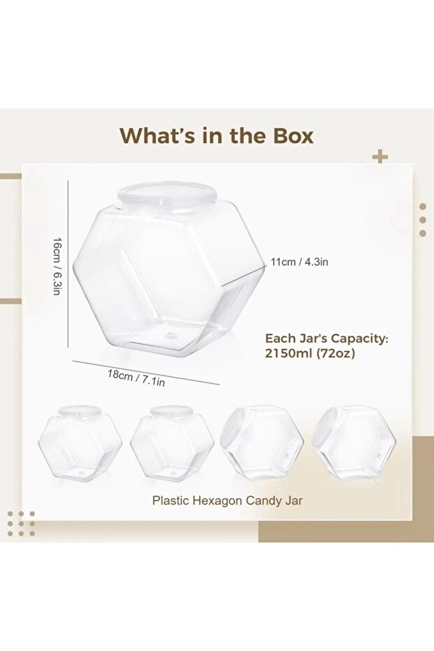 2150ml Hexagonal Candy Cookie Jar Plastic Clear Packaging Jars Sealed High-capacity Food Storage Con