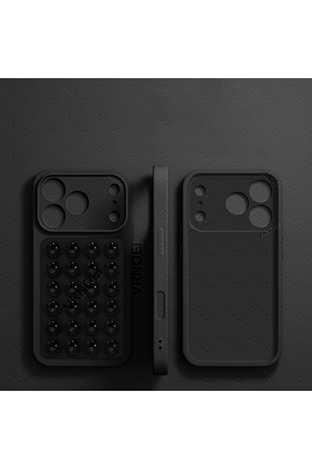 iPhone17 Pro Max black Fashion 2IN1 Suction Cup Bracket Lens Protection Phone Cases For iPhone 17 16