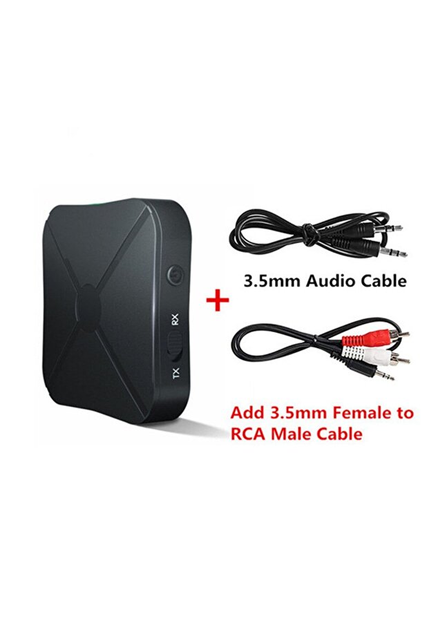 جهاز استقبال وإرسال صوتي لاسلكي بتقنية بلوتوث 2 في 1 من VIKEFON مع كابل RCA، مزود بمقبس AUX 3.5 ملم، ومنفذ RCA، ومنفذ USB.
