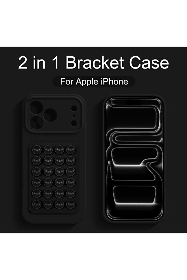 جراب سيليكون أسود مزود بحامل شفط لهاتف iPhone 14 Pro Max، متوافق مع هواتف iPhone 17 و14 و12 و11 و13 و15 و16 Pro Max.