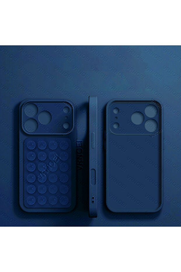 iPhone17 Pro Max Dark Blue Fashion 2IN1 Suction Cup Bracket Lens Protection Phone Cases For iPhone 1