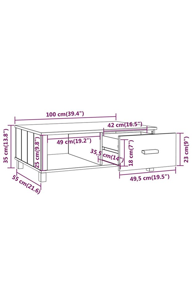 Coffee table, white, 100x55x35 cm, solid pine wood - 8