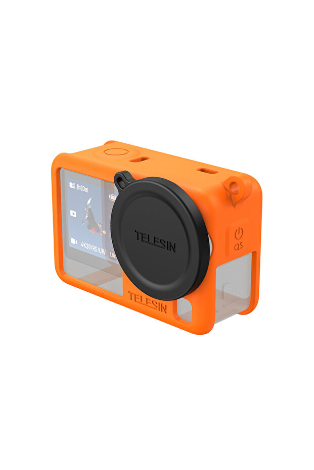 جراب حماية سيليكون برتقالي اللون من تيليسين لكاميرا DJI OSMO Action 6، غطاء عدسة مقاوم للصدمات.