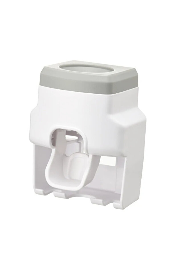 موزع معجون أسنان أوتوماتيكي رمادي قطعة واحدة، حامل فرشاة أسنان صغير ومبتكر يُثبّت على الحائط - 1