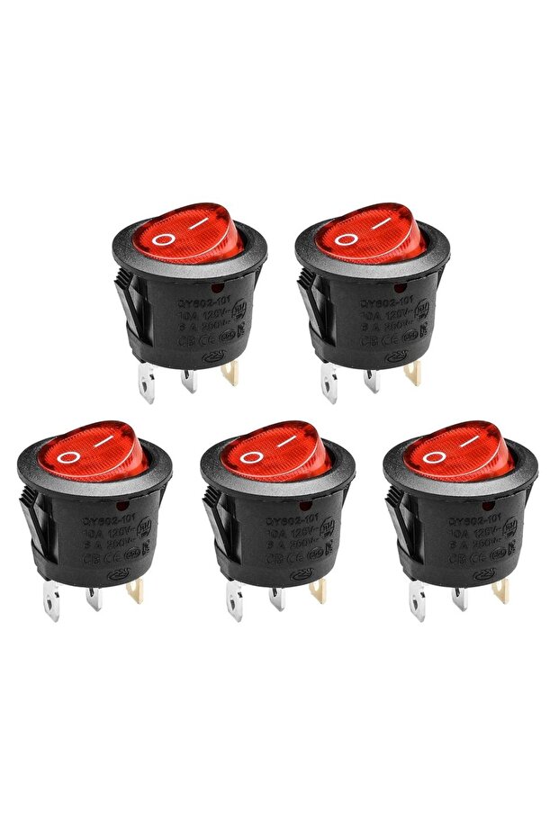5pcs red 5pcs KCD1 On/Off 3-Pin 2-Position Snap 20A 12V Red LED Round Boat Rocker Switch with LED Fo