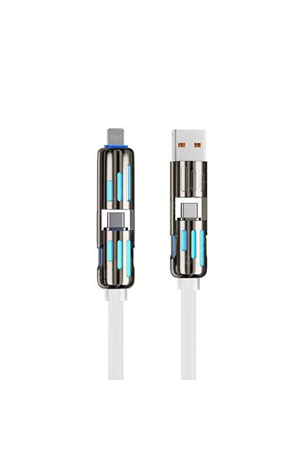 كابل بيانات أبيض بطول متر واحد، 4 في 1، يدعم الشحن فائق السرعة بقدرة 240 واط، من نوع USB-C PD، مصنوع من السيليكون وسبائك الألومنيوم.