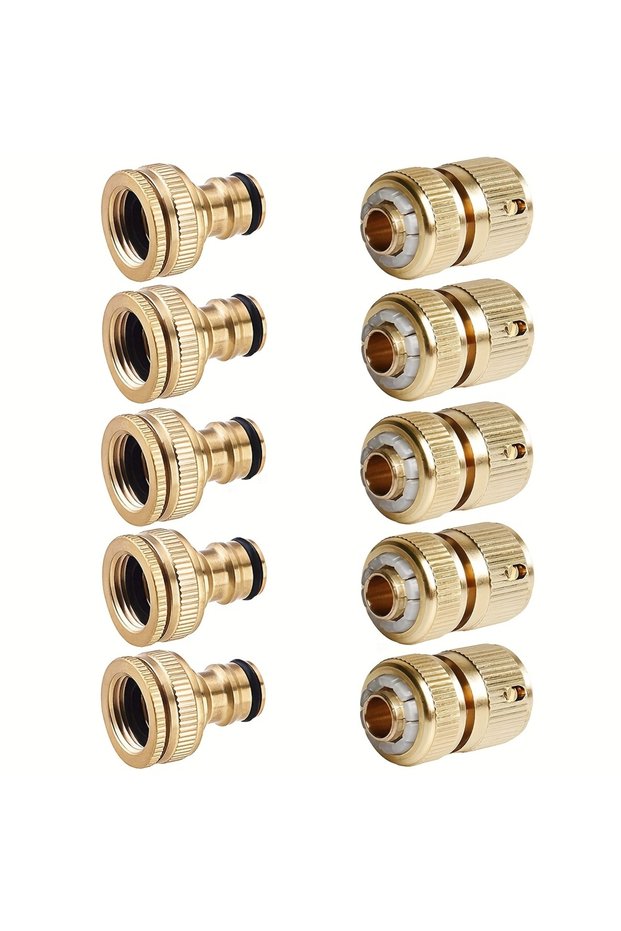 5 Pairs 3/5 Pairs Brass Garden Hose Connectors - 1/2" & 3/4" Tap Fittings + 1/2" Quick Connect Adapt