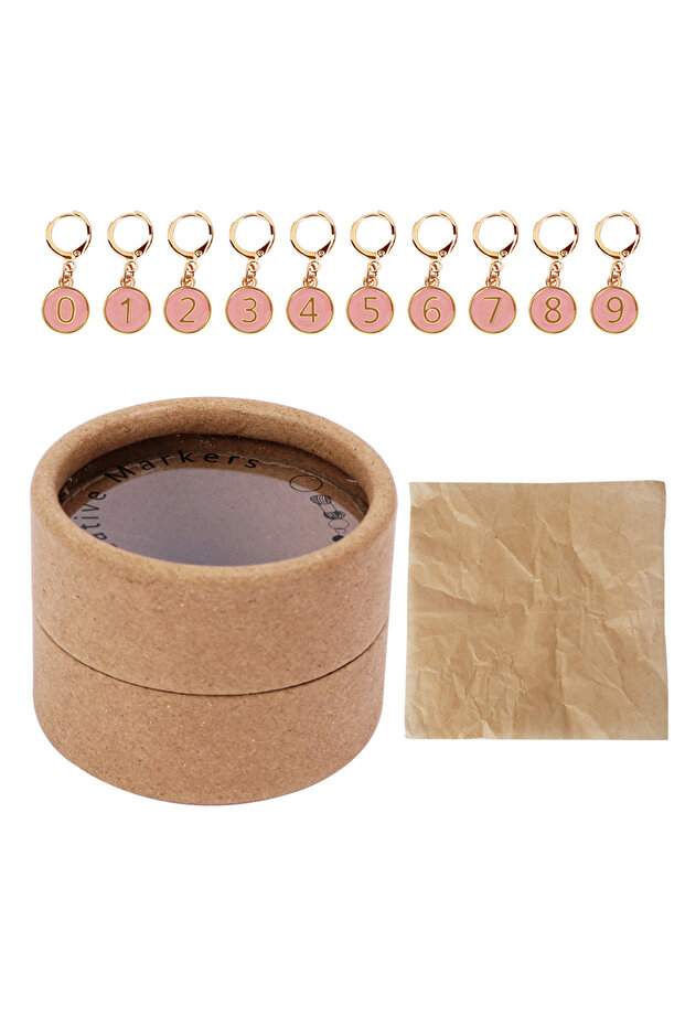 10pcs pink with box 10pcs Drip Oil Alloy Enamel Number 0~9 Knitting Row Counter Chains Enamel Charm