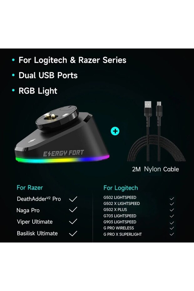 B- 8 Lights Exclusive Gaming Mouse Wireless Charger For Logitech G403 G502 X Plus G703 G903 HERO Lig
