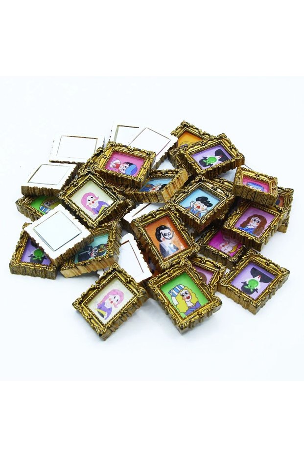A-10pcs 1:12 Miniature Painting Mural Wall Picture Creativity Frame Mural Wall Painting For Living R