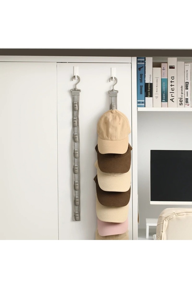 Khaki Wardrobe Hat Rack Hanging Rope Hat Storage Clips Hat Organizer Display for Baseball Caps Hat H