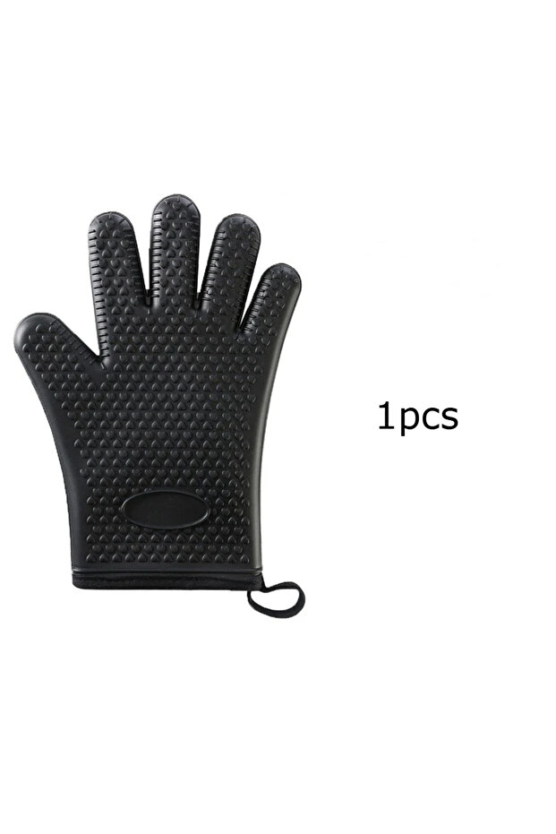 1pcs Black Heat Resistant Silicone Oven Mitts Anti Scald Gloves For Baking Microwave BBQ Kitchen Non