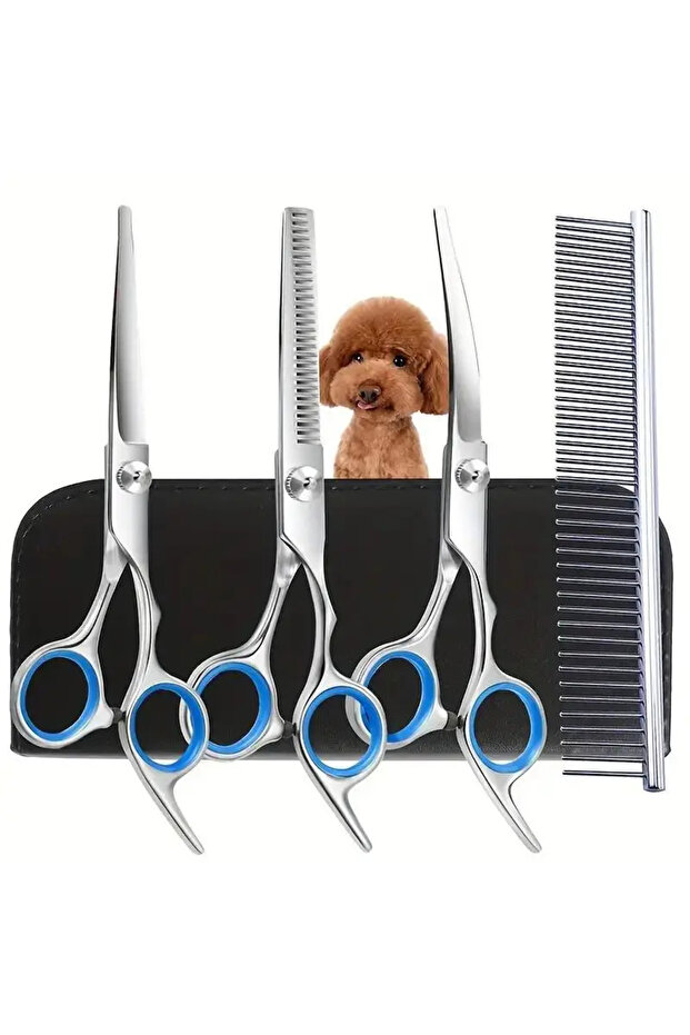 4PCS Ambidextrous Pet Safe Stainless Steel Scissors Dog Grooming Shears with round Head for Precisio