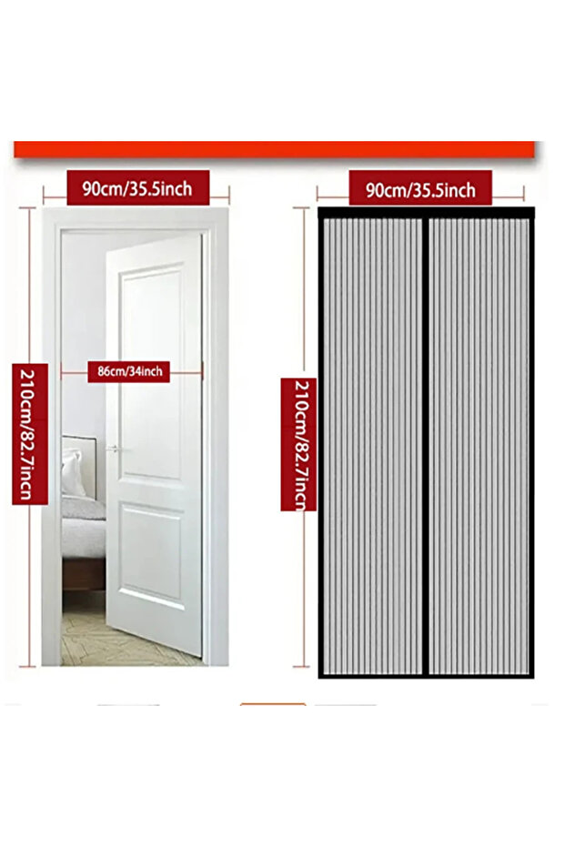 90x210cm Black Window Mosquito Curtain, Gauze Window Screen, Automatic Door Lock, Home Ventilation C