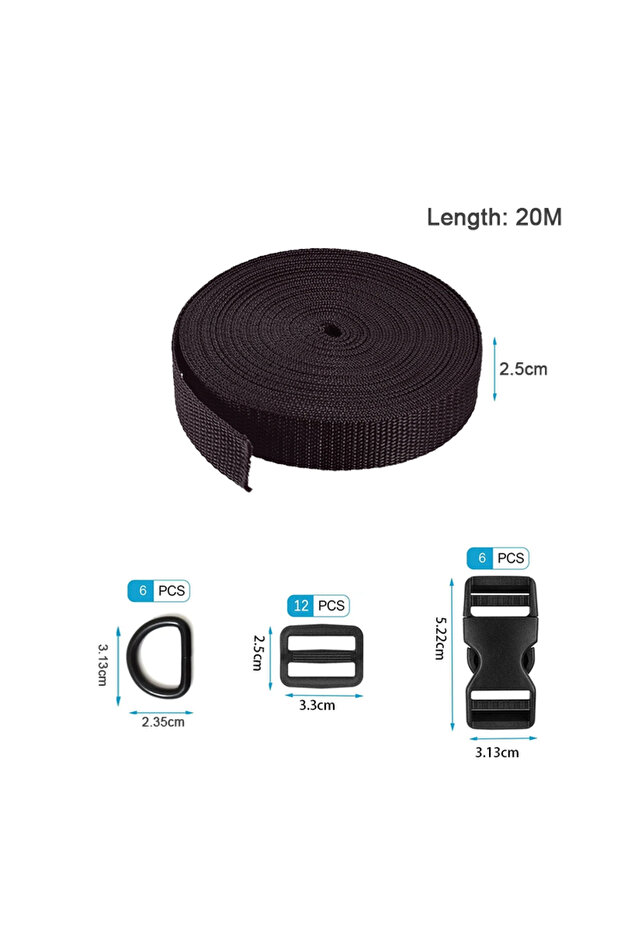 Black 20M Nylon Heavy Webbing Strap Knapsack Belt Ribbon Clothing Fabric Sewing Belt Handmade DIY Se