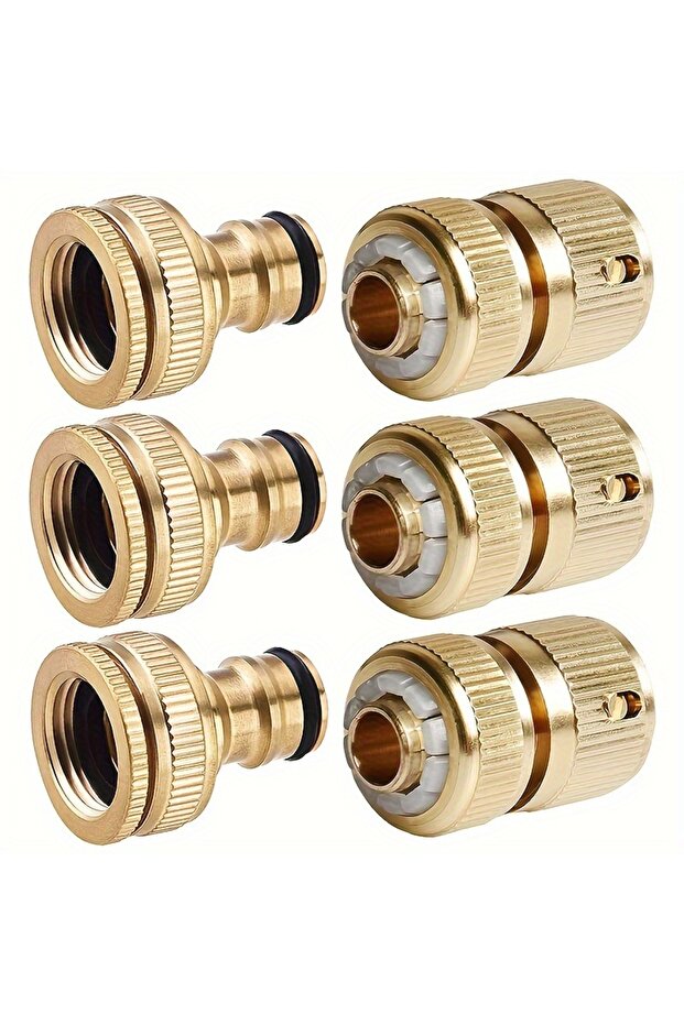 3 Pairs 3/5 Pairs Brass Garden Hose Connectors - 1/2" & 3/4" Tap Fittings + 1/2" Quick Connect Adapt