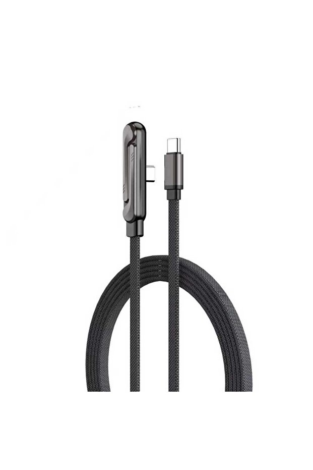 كابل بيانات USB-C ثنائي الاتجاه، أسود اللون، بطول 1.5 متر، بقدرة 240 واط، مزود بحامل قابل للطي، يدعم الشحن السريع، مناسب للاستخدام المكتبي.