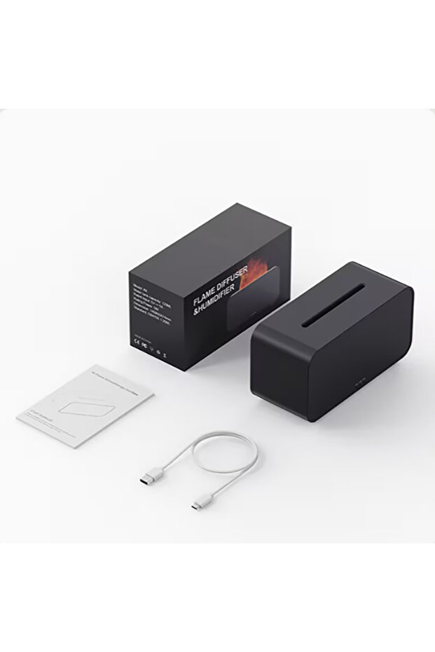 موزع روائح صغير أسود اللون يحاكي اللهب بسبعة ألوان، موزع للزيوت العطرية، مع 3 إعدادات للتوقيت - 1