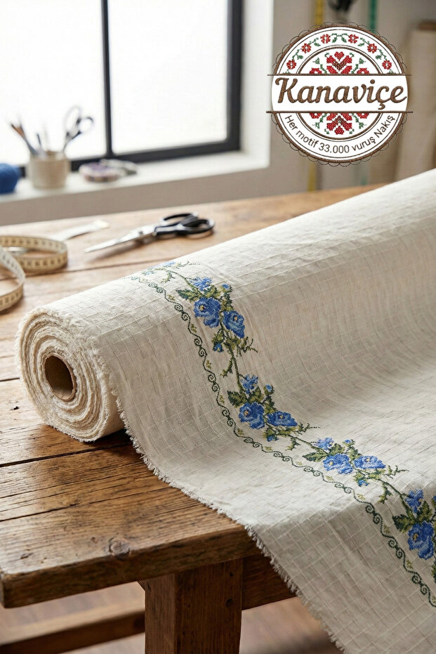 Embroidered Fabric 33,000 Stitches %100 Cotton Monika Buldan Cloth 210 cm Width