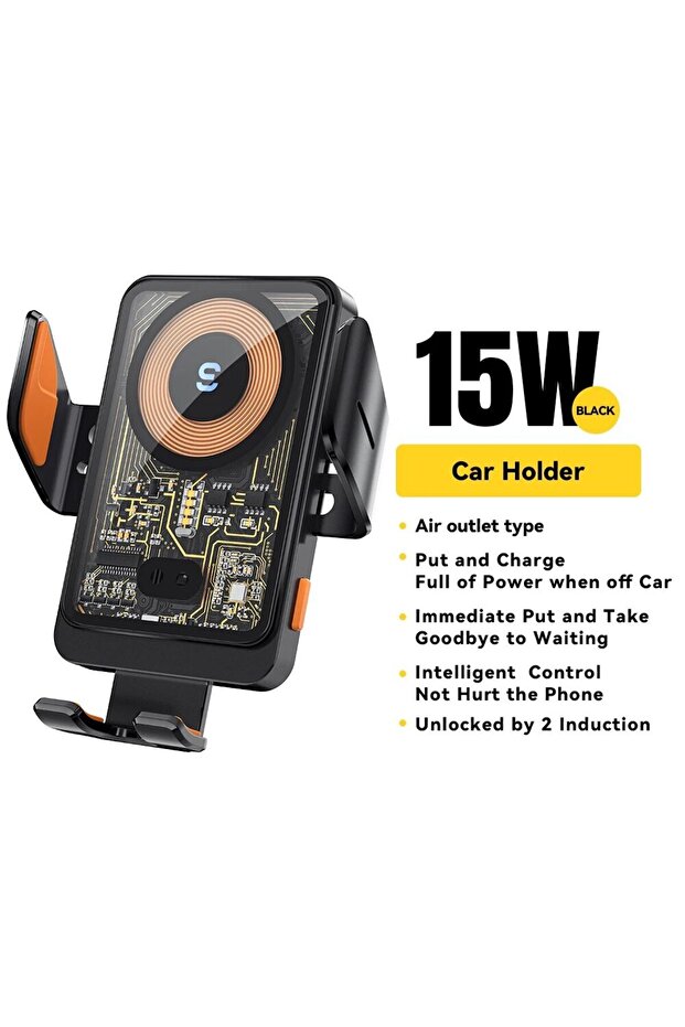 ESSAGER Black 15W Essager 15W Qi Wireless Charger Car Phone Holder Air Vent Mount Stand For iPhone