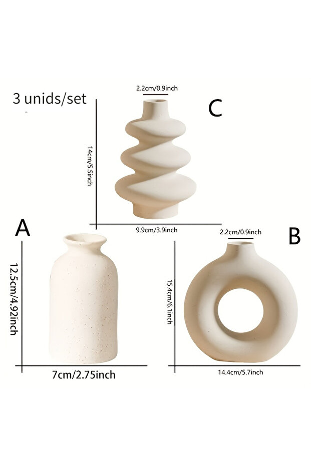 White vase Set of 3 White Ceramic Bohemian Vase Set, Creative home decoration vase ornaments, Weddin