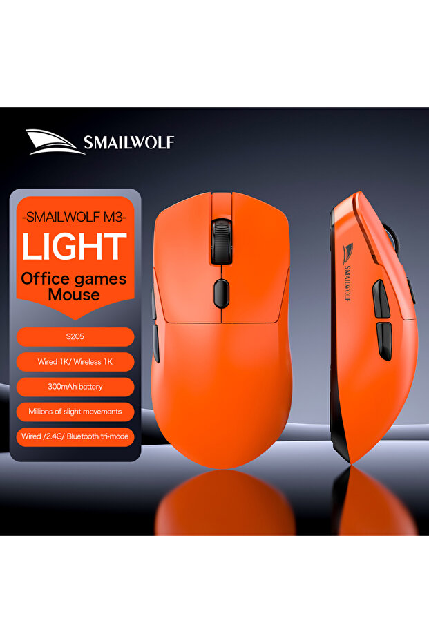M3 orange SMAILWOLF M3Pro Bluetooth Wireless Mouse Three-Mode Esports PAW3311 Desktop Computer Light