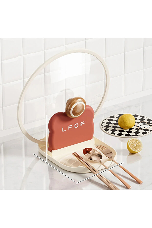 Red C4254B Kitchen Bear Pot Lid Rack, Countertop Style Spoon And Fork Storage Rack, Household Spatul