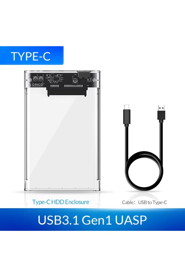Orico USB A to Type C ORICO 2.5'' External Hard Drive Enclosure USB 3.0 to SATA III Tool-Free Clear
