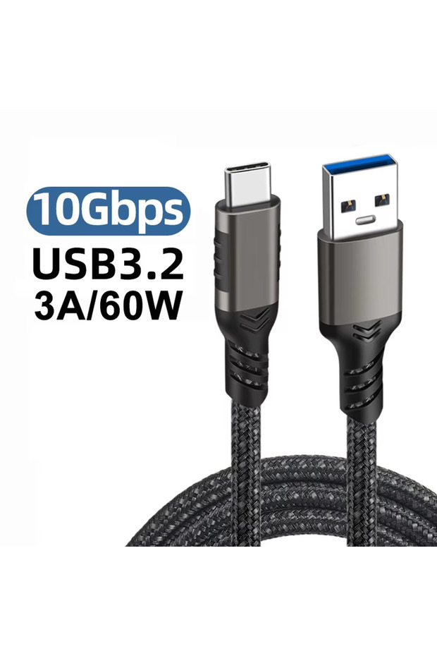 كابل USB 3.2 Gen2 أسود بطول مترين (10 جيجابت في الثانية) من النوع C إلى النوع A، بسرعة نقل بيانات قصوى تبلغ 10 جيجابت في الثانية، مخصص لنقل البيانات عبر منفذ USB للأقراص الصلبة.