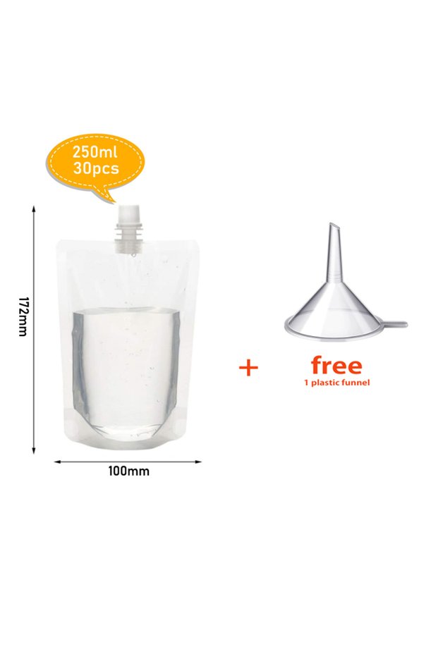 250ml 30pcs 100-500ml Travel Drink Spout Pouch, Clear Leakproof Juice Bag, Portable Beverage Contain