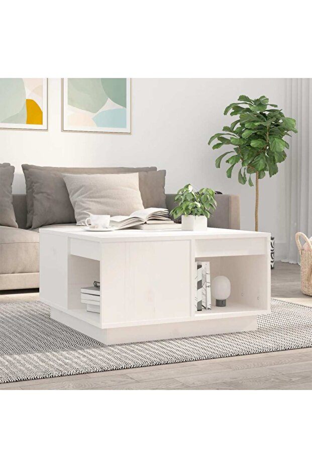 Coffee table, white, 60x61x32.5 cm, solid pine wood - 1