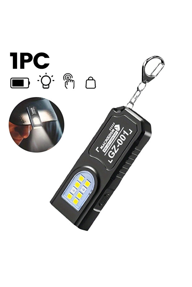 مصباح سلسلة مفاتيح قوي صغير الحجم بتقنية LED COB، قابل لإعادة الشحن عبر سلسلة مفاتيح USB-C، مصباح عمل معلق مقاوم للماء