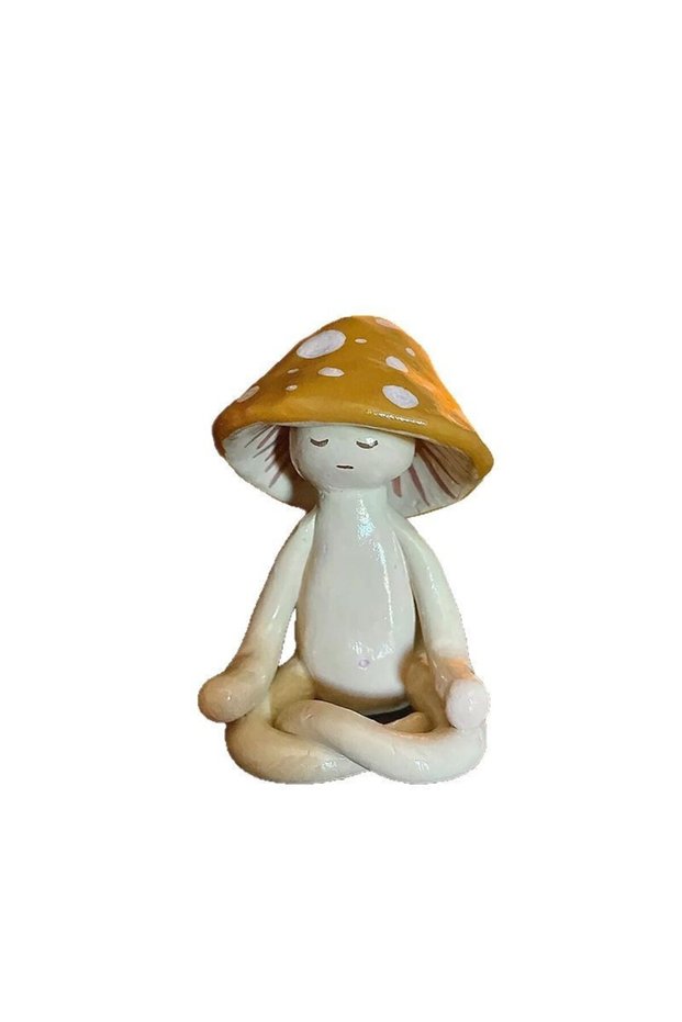 Yellow Cute Meditation Yoga Mushroom Desktop Ornaments Resin Craft Decors Home Living Room Decoratio