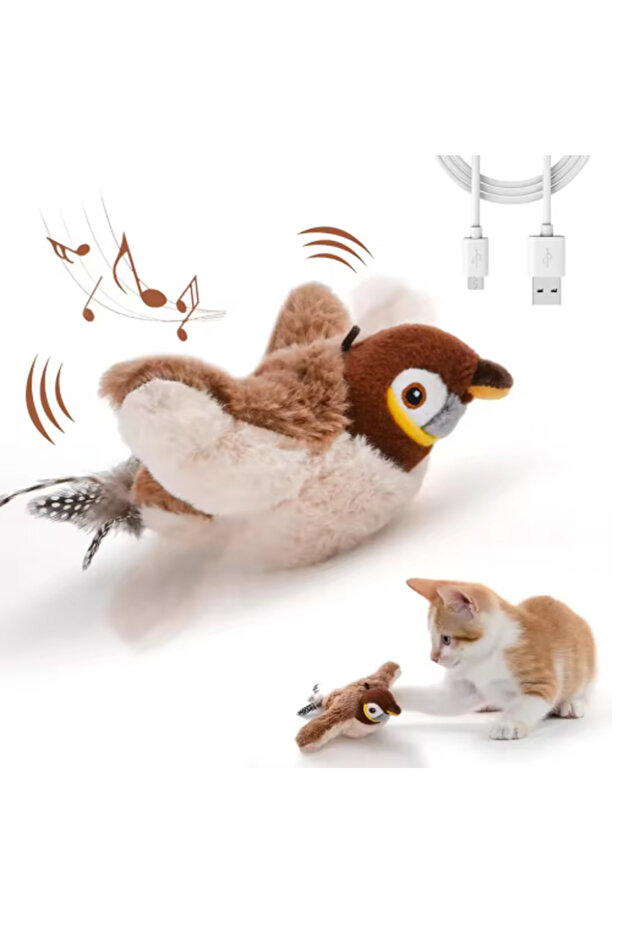 brown Pet Toy Plush Bite-Resistant and Drop-Proof Flapping Shaky Bird Cat Self-Entertainment Simulat
