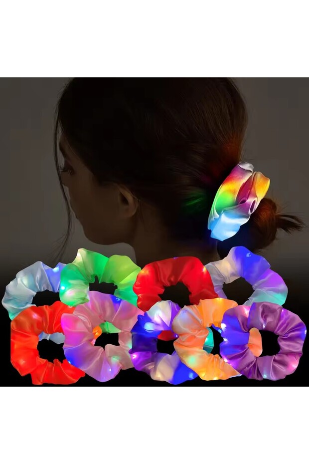 10pcs MULTI 20 Pcs/Lot LED Luminous Scrunchies Hairband Ponytail Holder Headwear Elastic Satin Hair