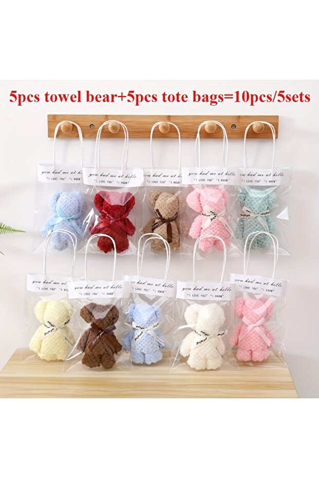 10pcs 5 set 10pcs/5Set Teddy Bear Towel Gift Set, Wedding Companion Gift, Comes with Transparent Bag