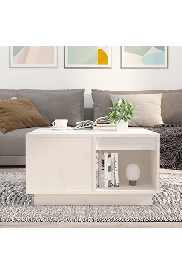 Coffee table, white, 60x61x32.5 cm, solid pine wood - 3