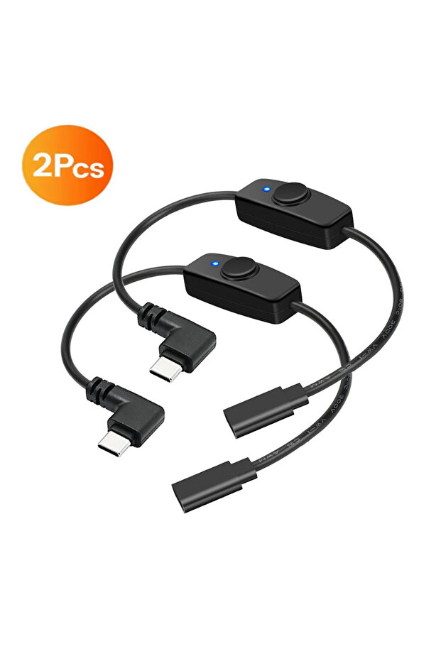 كابل تمديد USB-C بطول 35 سم (قطعتان) بزاوية قائمة 90 درجة، مزود بمفتاح تشغيل/إيقاف.