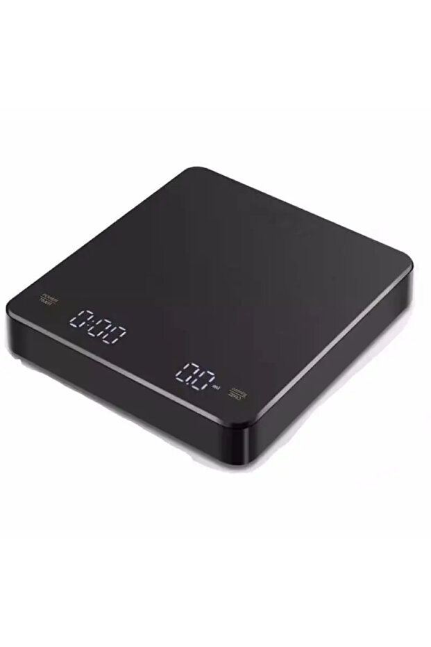 ميزان قهوة رقمي أسود قابل لإعادة الشحن بمنفذ USB، سعة 3 كجم، مزود بشاشة LED ومؤقت، دقة عالية تصل إلى 0.1 جرام، مثالي لتحضير قهوة الإسبريسو في المطبخ