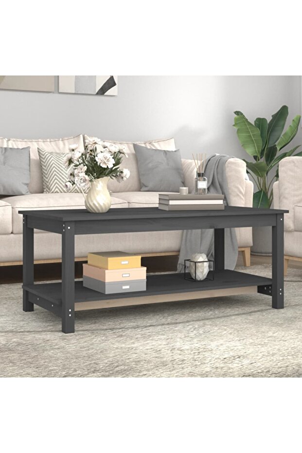 Coffee table, gray, 110x55x45 cm, solid pine wood - 3