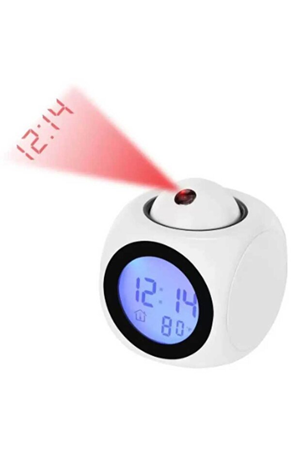 White Multi-function Projection Chime Clk LED Light Projection Alarm Clk Voice Chime Clk Digital Pro - 1
