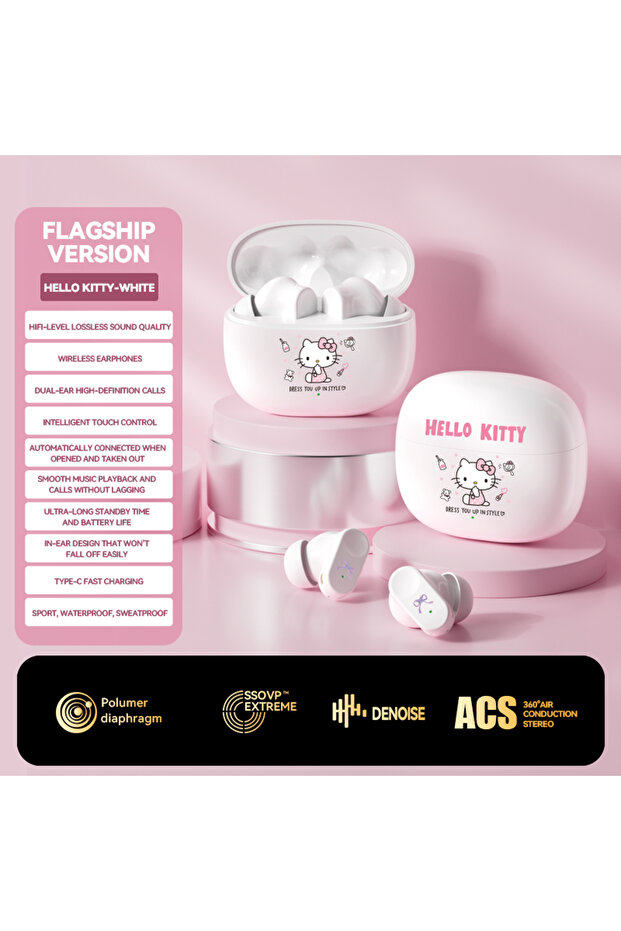 Q1-white-Pink bow Q1 TWS Wireless headphones genuine noise reduction digital display in-ear kitty ca