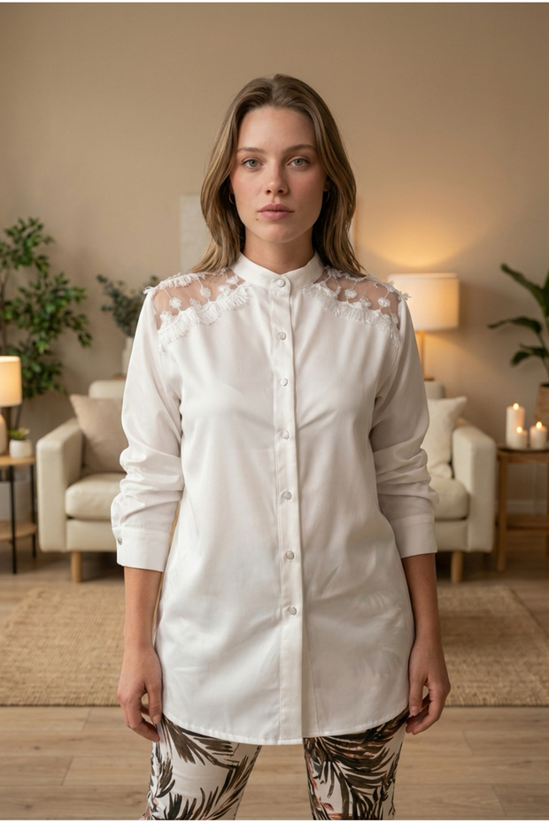 White Lace Shoulder-Binding Blouse - 3