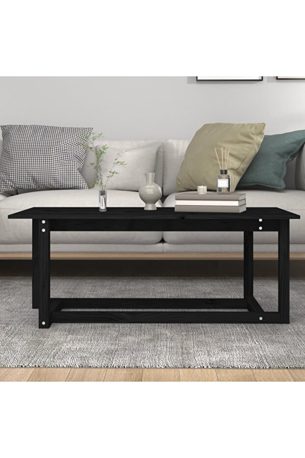Coffee table, black, 110x55x45 cm, solid pine wood - 5